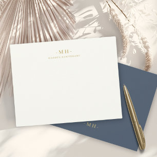 Carte De Correspondance Monogramme minimaliste bleu marine or simple éléga