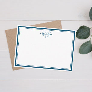 Carte De Correspondance Monogramme minimaliste bleu Turquoise simple à deu