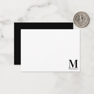 Carte De Correspondance Monogramme minimaliste classique noir blanc Script