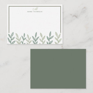 Carte De Correspondance Monogramme minimaliste de Feuille vert Sage