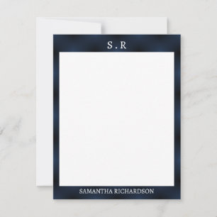Carte De Correspondance Monogramme minimaliste de la frontière bleue de la