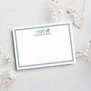 Carte De Correspondance Monogramme Minimaliste Deux Bordures Bleu Marine