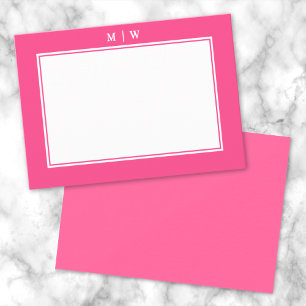 Carte De Correspondance Monogramme Minimaliste Double Bordure Rose Clair