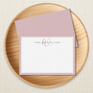 Carte De Correspondance Monogramme minimaliste Dusty Lilac à deux bordures