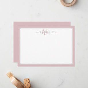 Carte De Correspondance Monogramme minimaliste Dusty Lilac à deux bordures
