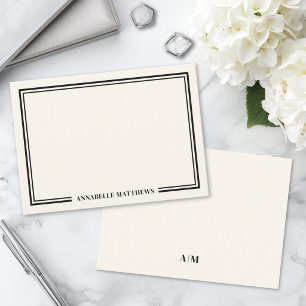 Carte De Correspondance Monogramme minimaliste ivoire à double bordure