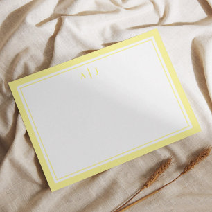 Carte De Correspondance Monogramme minimaliste jaune à deux bordures