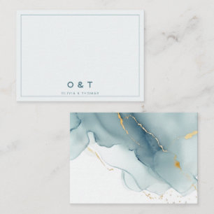 Carte De Correspondance Monogramme minimaliste moderne Dusty Blue Gold Cou