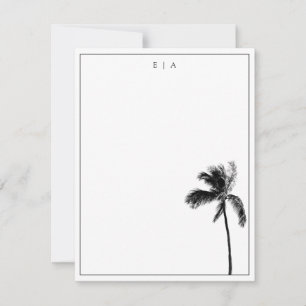 Carte De Correspondance Monogramme minimaliste noir et blanc Palm Tree