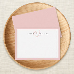 Carte De Correspondance Monogramme minimaliste rose blush à deux bordures