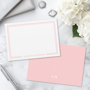Carte De Correspondance Monogramme minimaliste rose blush à double bordure