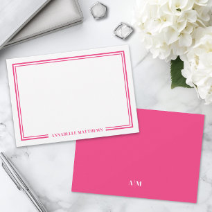 Carte De Correspondance Monogramme minimaliste rose chaud à double bordure