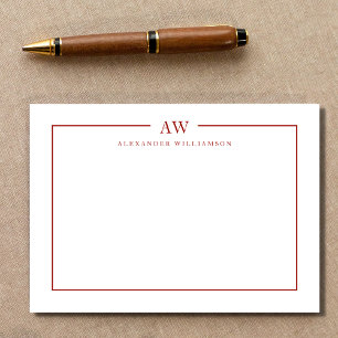 Carte De Correspondance Monogramme minimaliste rouge cerisier