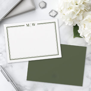 Carte De Correspondance Monogramme minimaliste vert olive à deux bordures