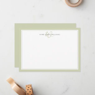 Carte De Correspondance Monogramme minimaliste vert sauge à deux bordures