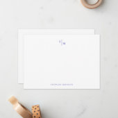 Carte De Correspondance Monogramme moderne Amiral Blue Correspondance Note (Devant/Arrière en situation)