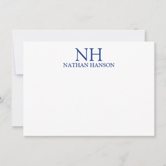 Carte De Correspondance Monogramme Moderne Bleu Simple (Devant)