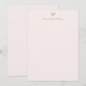 Carte De Correspondance Monogramme moderne Blush Pink Gold Script (Devant / Derrière)