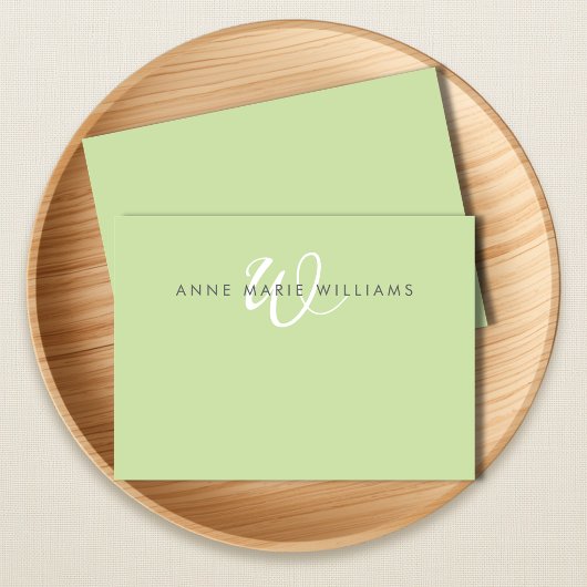 Carte De Correspondance Monogramme Moderne de Style Manuscrit Vert Clair B