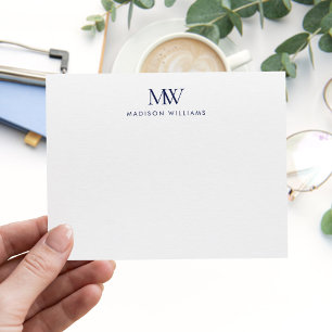 Carte De Correspondance Monogramme Moderne Élégant Simple Bleu Marine