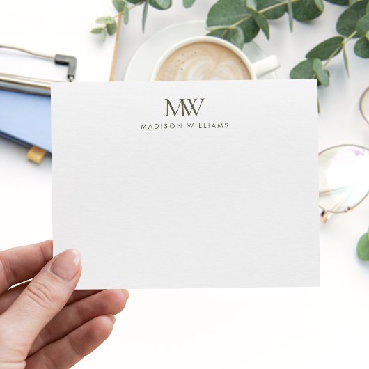 Carte De Correspondance Monogramme Moderne Élégant Simple Vert Olive