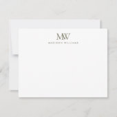 Carte De Correspondance Monogramme Moderne Élégant Simple Vert Olive (Devant)
