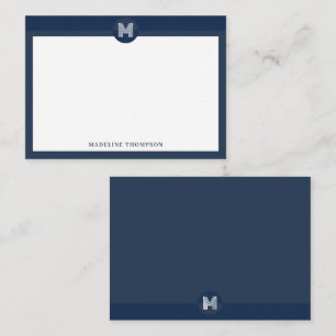 Carte De Correspondance Monogramme moderne géométrique bleu marine chic