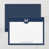 Carte De Correspondance Monogramme moderne géométrique bleu marine chic (Devant / Derrière)