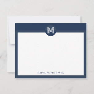 Carte De Correspondance Monogramme moderne géométrique bleu marine chic