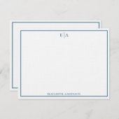 Carte De Correspondance Monogramme moderne Marine Bleu Simple frontière Ca (Devant / Derrière)
