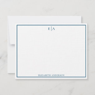 Carte De Correspondance Monogramme moderne Marine Bleu Simple frontière Ca