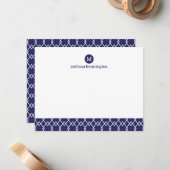 Carte De Correspondance Monogramme moderne Merci géométrique bleu (Devant/Arrière en situation)