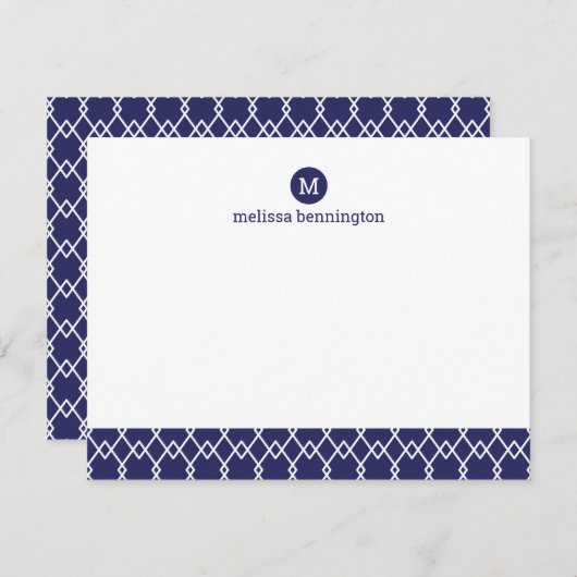 Carte De Correspondance Monogramme moderne Merci géométrique bleu (Devant / Derrière)