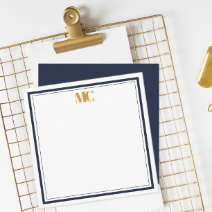 Carte De Correspondance Monogramme Moderne Minimaliste Bordure Bleu Nuit O