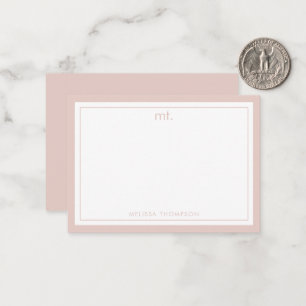 Carte De Correspondance Monogramme moderne minimaliste rose double bordure
