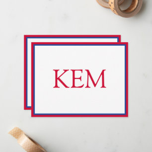 Carte De Correspondance Monogramme Moderne Minimaliste Rouge et Bleu Marin