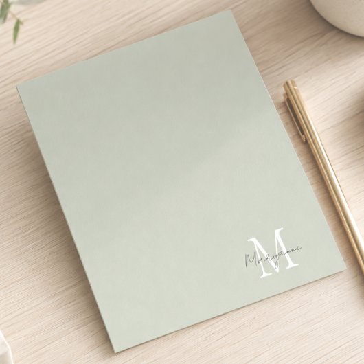 Carte De Correspondance Monogramme Moderne Nom Vert Sauge
