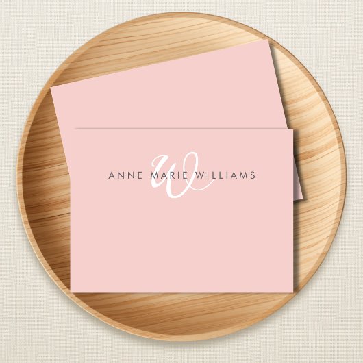 Carte De Correspondance Monogramme Moderne Rose Pâle Écriture Blanche