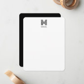 Carte De Correspondance Monogramme moderne simple noir et blanc (Devant/Arrière en situation)