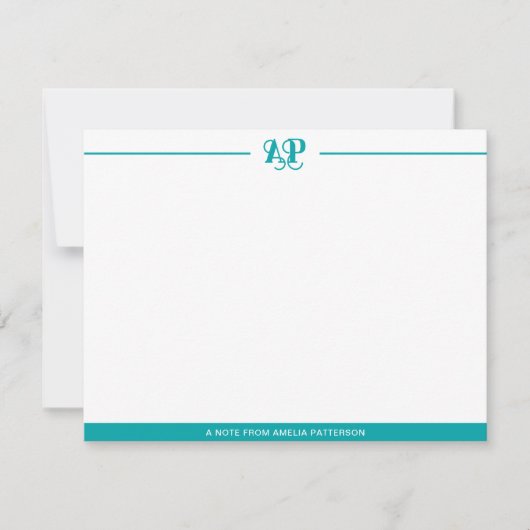 Carte De Correspondance Monogramme moderne Turquoise vert (Devant)