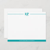 Carte De Correspondance Monogramme moderne Turquoise vert (Devant / Derrière)