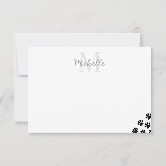 Carte De Correspondance Monogramme modifiable empreintes de patte de compa (Devant)