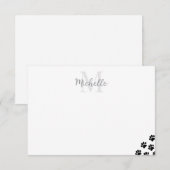 Carte De Correspondance Monogramme modifiable empreintes de patte de compa (Devant / Derrière)