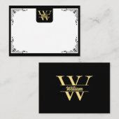 Carte De Correspondance Monogramme noir et or | Écriture initiale élégante (Devant / Derrière)