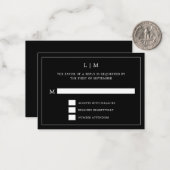 Carte De Correspondance Monogramme noir simple Mariage élégant (Devant/Arrière en situation)