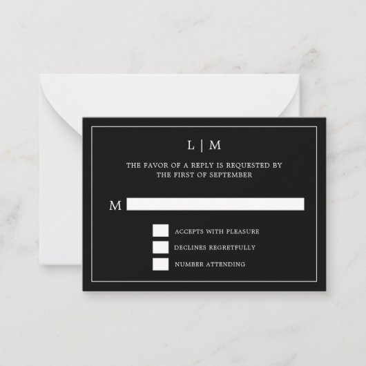 Carte De Correspondance Monogramme noir simple Mariage élégant (Devant)