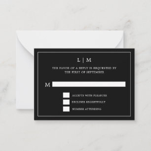 Carte De Correspondance Monogramme noir simple Mariage élégant