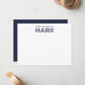 Carte De Correspondance Monogramme Nom Bleu Foncé Blanc Rayures Modernes (Devant/Arrière en situation)