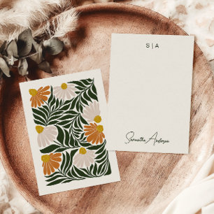 Carte De Correspondance Monogramme & Nom Floral Rétro Vintage Terres et Fl
