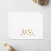 Carte De Correspondance Monogramme Or Doré Élégant (Devant/Arrière en situation)